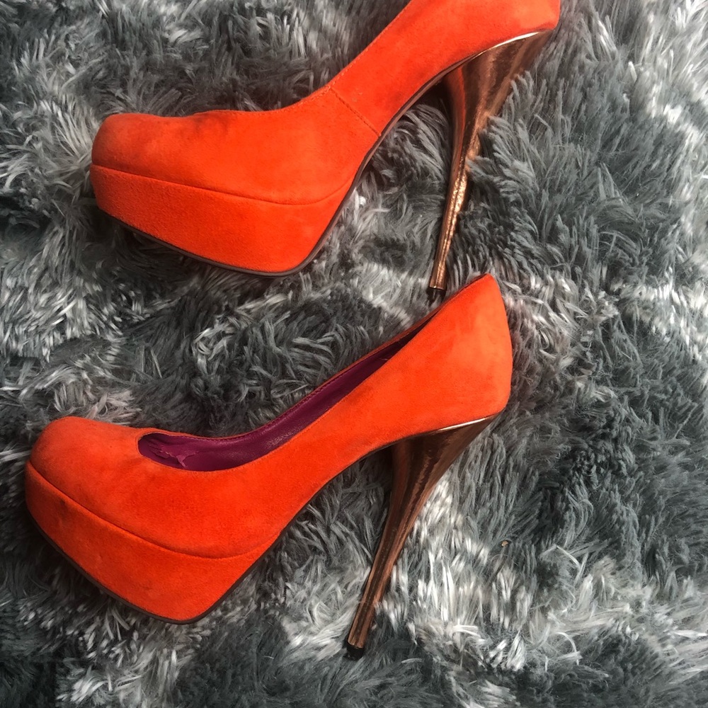 Kurt Geiger London Orange Platform Rose Gold Heels
